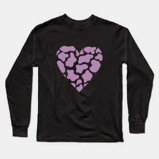 Cow Print Purple Heart Design Long Sleeve T-Shirt